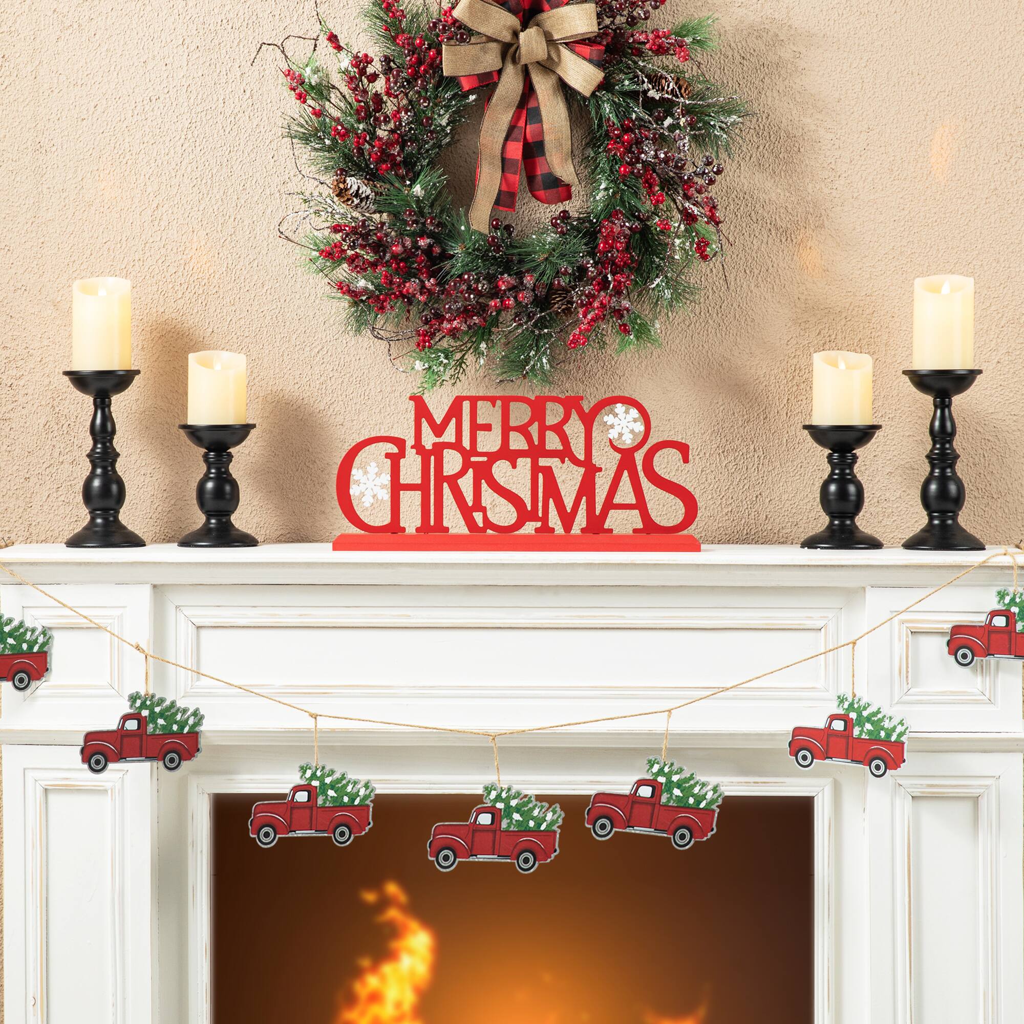 Glitzhome® 18" Red Metal Merry Christmas Table Décor